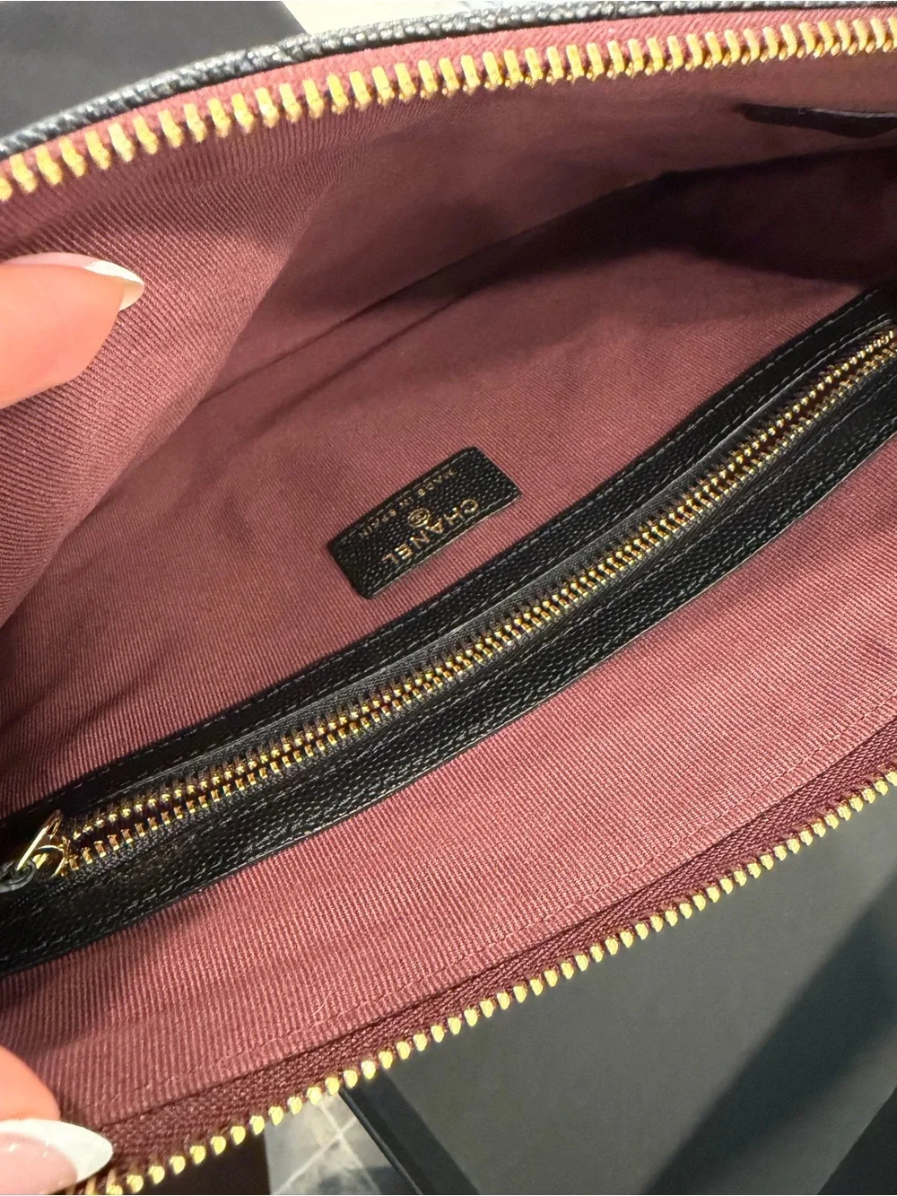 CHANEL Black Quilted Leather Laptop Pouch with Gold CC